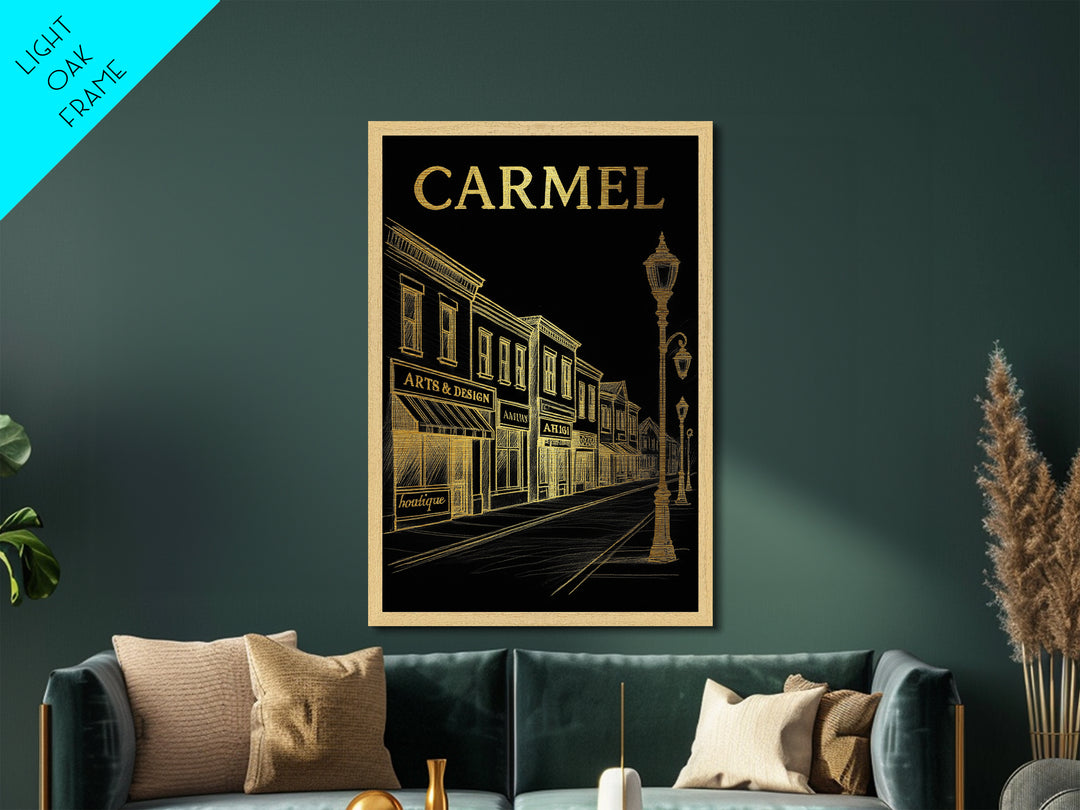 Carmel Indiana travel, Metallic Gold Print, Modern Skyline Wall Print, Metal Art, Wood Framed Art, Adventure Lover Gift, Travel Gift
