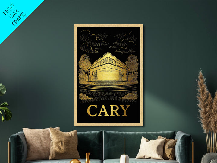 Cary North Carolina art, Metallic Gold Art, Travel Art Prints, Metal Art, Wood Framed Art, Adventure Lover Gift, Traveler Gift