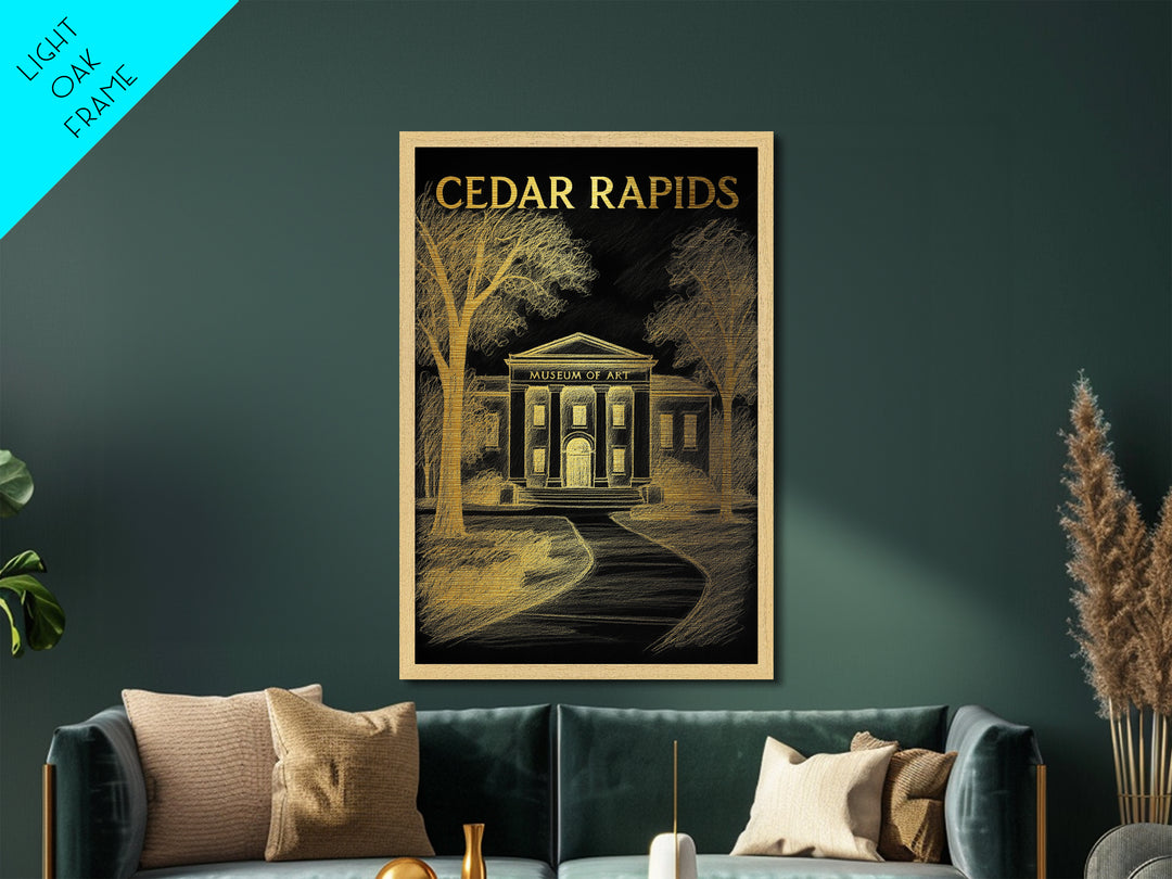 Cedar Rapids Iowa travel, Metallic Gold Print, Modern House Art, Metal Art, Wood Framed Art, Traveler Gift, Destination Gift