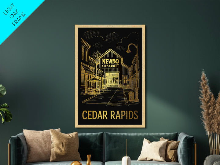 Cedar Rapids Iowa art, Metallic Gold Art, Modern House Art, Metal Art, Wood Framed Art, Graduation Travel Gift, Travel Gift
