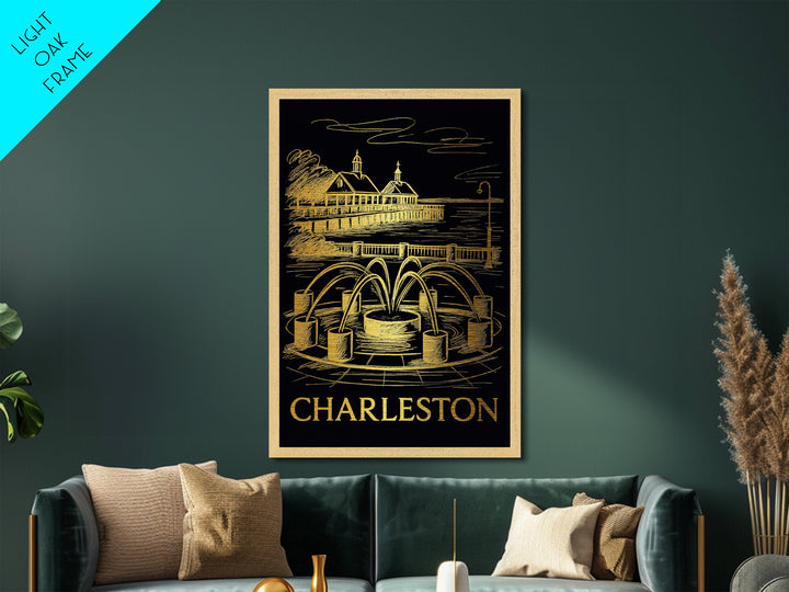 Charleston South Carolina art, Metallic Gold Art, Office Decor, Metal Art, Wood Framed Art, Graduation Travel Gift, Destination Gift