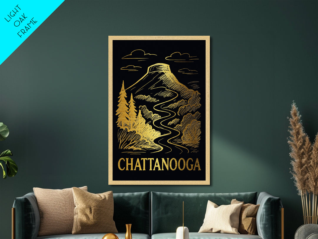 Chattanooga Tennessee art, Metallic Gold Art, Modern House Art, Metal Art, Wood Framed Art, Graduation Travel Gift, Travel Gift