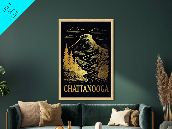 Chattanooga Tennessee art, Metallic Gold Art, Modern House Art, Metal Art, Wood Framed Art, Graduation Travel Gift, Travel Gift