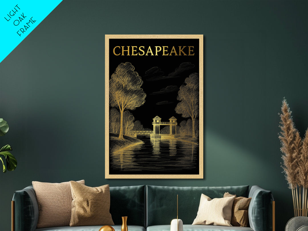 Chesapeake Virginia travel, Metallic Gold Print, College Dorm Décor, Metal Art, Wood Framed Art, Graduation Travel Gift, Traveler Gift