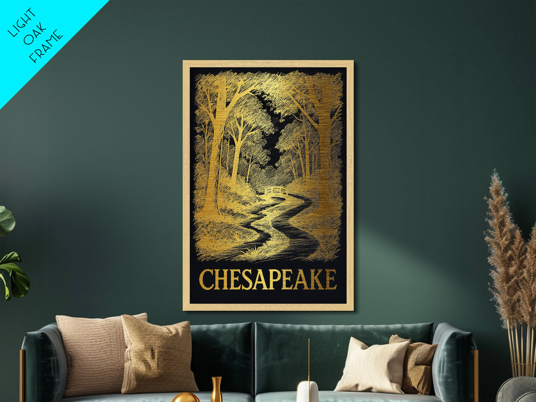Chesapeake Virginia art, Metallic Gold Art, Best Friend Gifts, Metal Art, Wood Framed Art, Birthday Travel Gift, Destination Gift