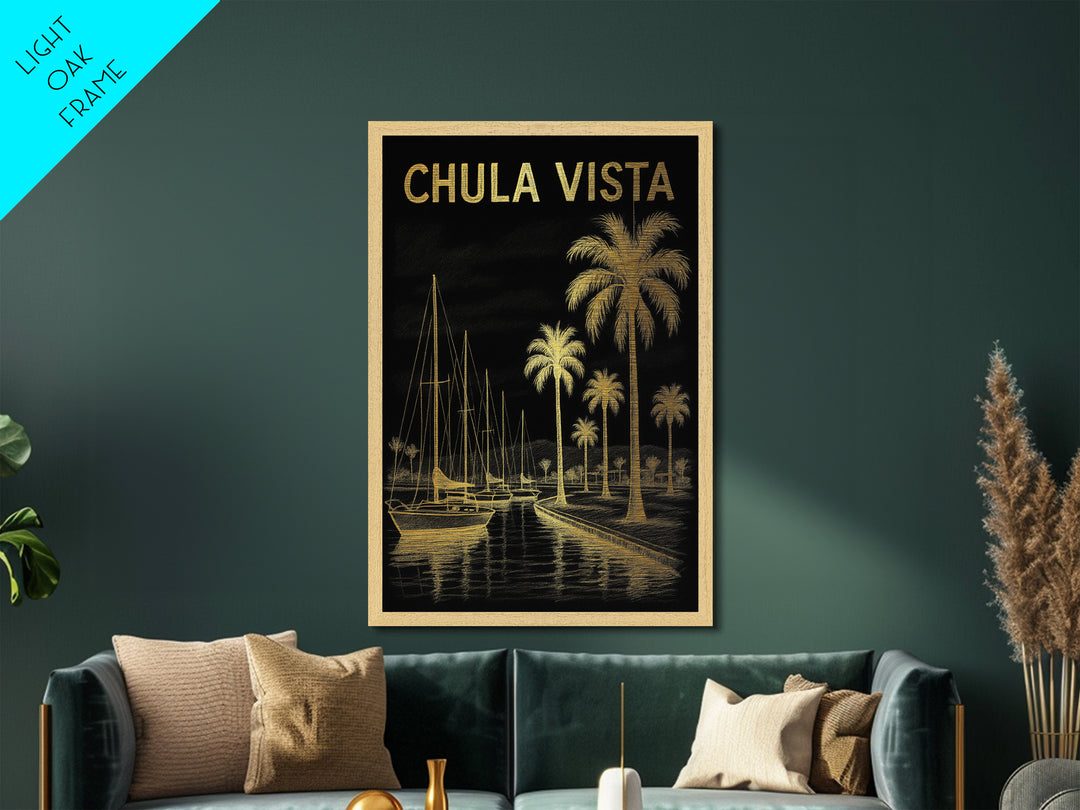 Chula Vista California travel, Metallic Gold Print, Closing Gift, Metal Art, Wood Framed Art, Anniversary Travel Gift, Retirement Travel Gift