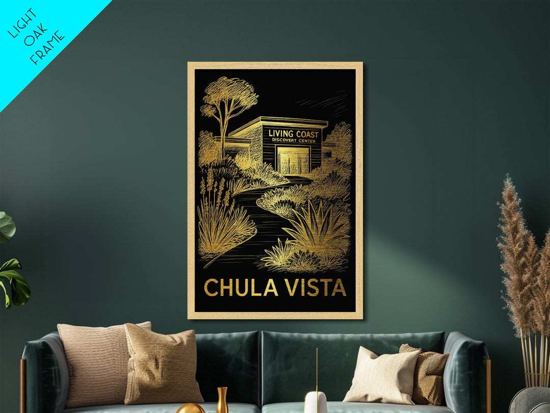 Chula Vista California art, Metallic Gold Art, Office Decor, Metal Art, Wood Framed Art, Graduation Travel Gift, Destination Gift
