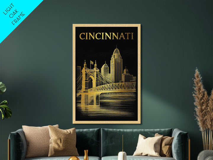 Cincinnati Ohio travel, Metallic Gold Print, Modern House Art, Metal Art, Wood Framed Art, Wanderlust Gift, Travel Art Prints