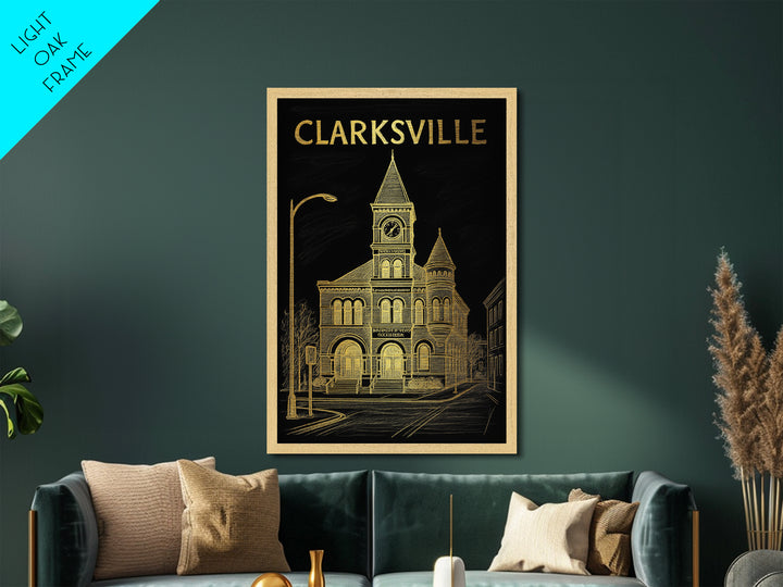 Clarksville Tennessee travel, Metallic Gold Print, Modern House Art, Metal Art, Wood Framed Art, Traveler Gift, Destination Gift