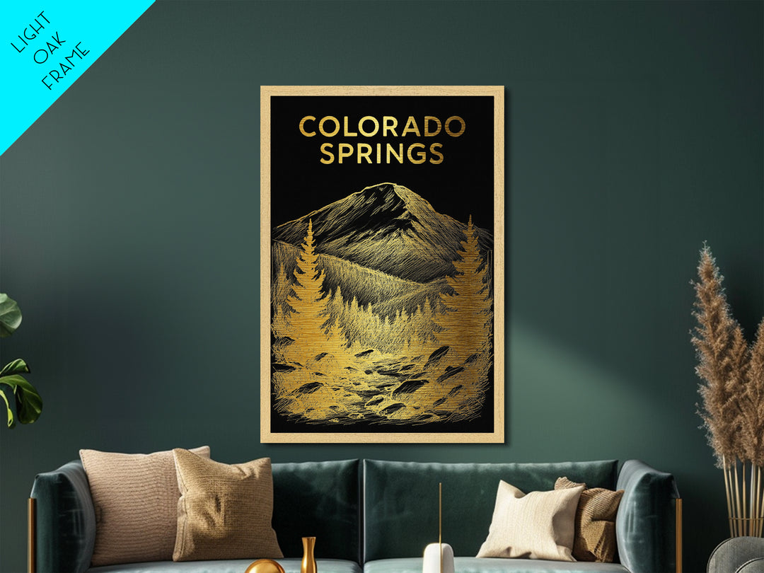 Colorado Springs Colorado travel, Metallic Gold Print, Modern House Art, Metal Art, Wood Framed Art, Wanderlust Gift, Travel Art Prints