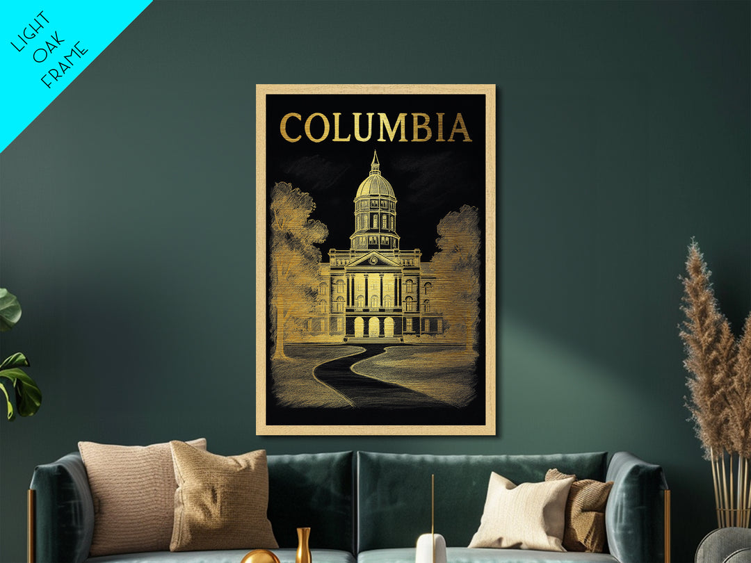 Columbia Missouri art, Metallic Gold Art, Modern House Art, Metal Art, Wood Framed Art, Graduation Travel Gift, Travel Gift