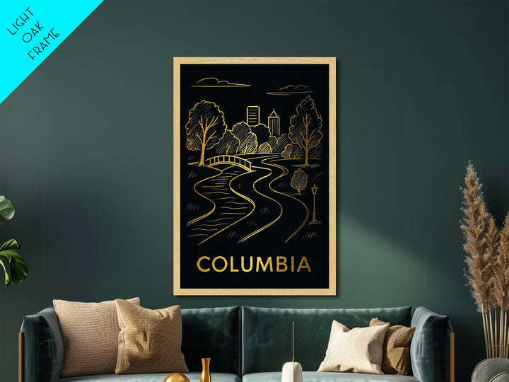 Columbia South Carolina art, Metallic Gold Art, Housewarming Gift, Metal Art, Wood Framed Art, Newlywed Travel Gift, Honeymoon Gift
