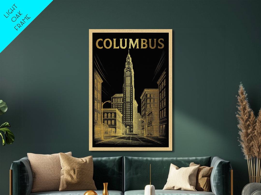 Columbus Georgia travel, Metallic Gold Print, College Dorm Décor, Metal Art, Wood Framed Art, Graduation Travel Gift, Traveler Gift