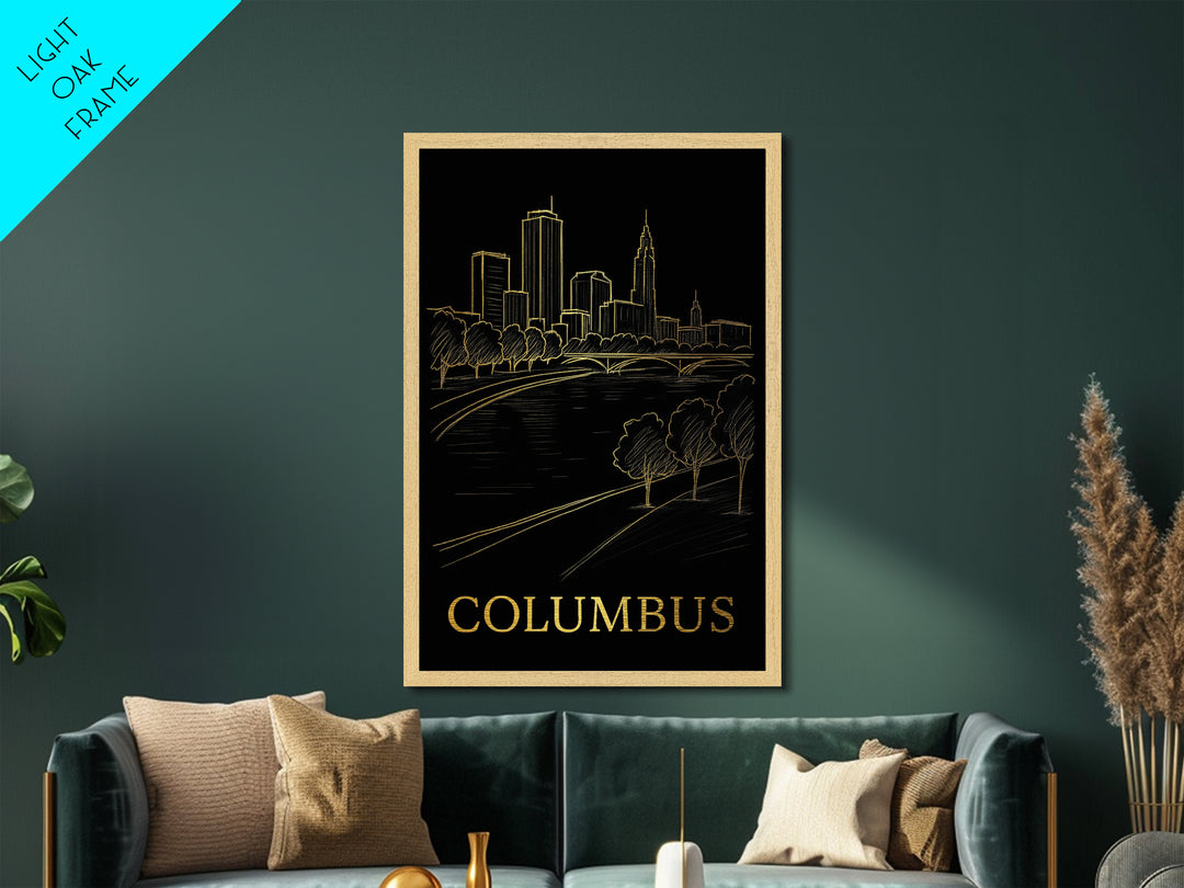 Columbus Ohio art, Metallic Gold Art, Housewarming Gift, Metal Art, Wood Framed Art, Newlywed Travel Gift, Honeymoon Gift