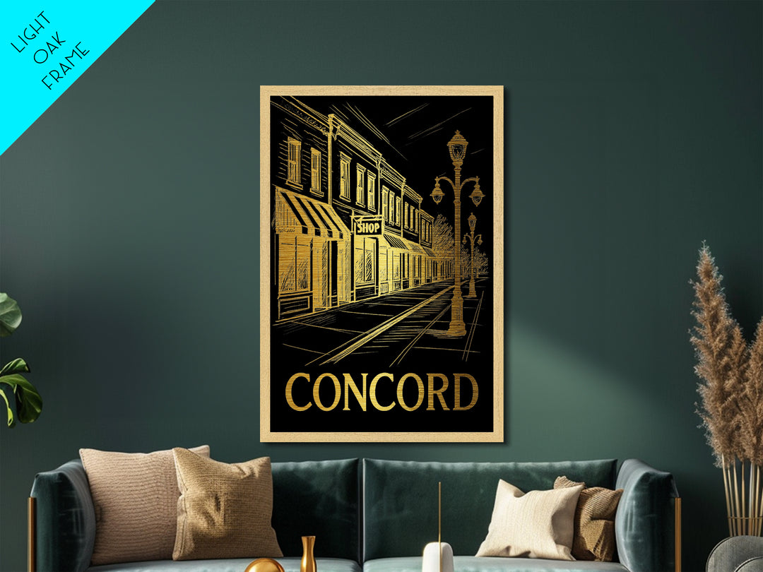 Concord North Carolina travel, Metallic Gold Print, Closing Gift, Metal Art, Wood Framed Art, Anniversary Travel Gift, Retirement Gift