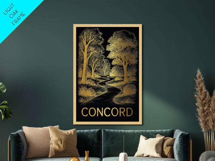 Concord North Carolina art, Metallic Gold Art, Office Decor, Metal Art, Wood Framed Art, Graduation Travel Gift, Destination Gift