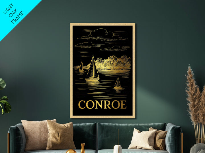 Conroe Texas art, Metallic Gold Art, Travel Art Prints, Metal Art, Wood Framed Art, Adventure Lover Gift, Traveler Gift