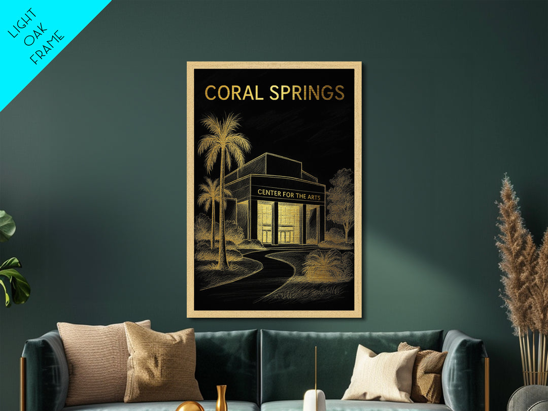 Coral Springs Florida travel, Metallic Gold Print, Modern House Art, Metal Art, Wood Framed Art, Wanderlust Gift, Travel Art Prints