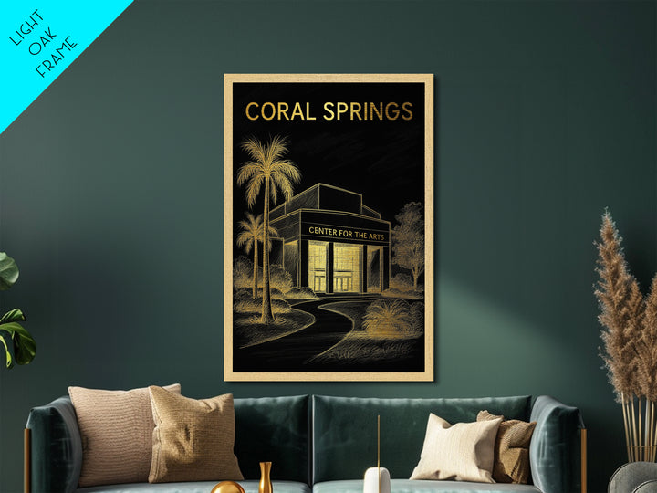 Coral Springs Florida travel, Metallic Gold Print, Modern House Art, Metal Art, Wood Framed Art, Wanderlust Gift, Travel Art Prints