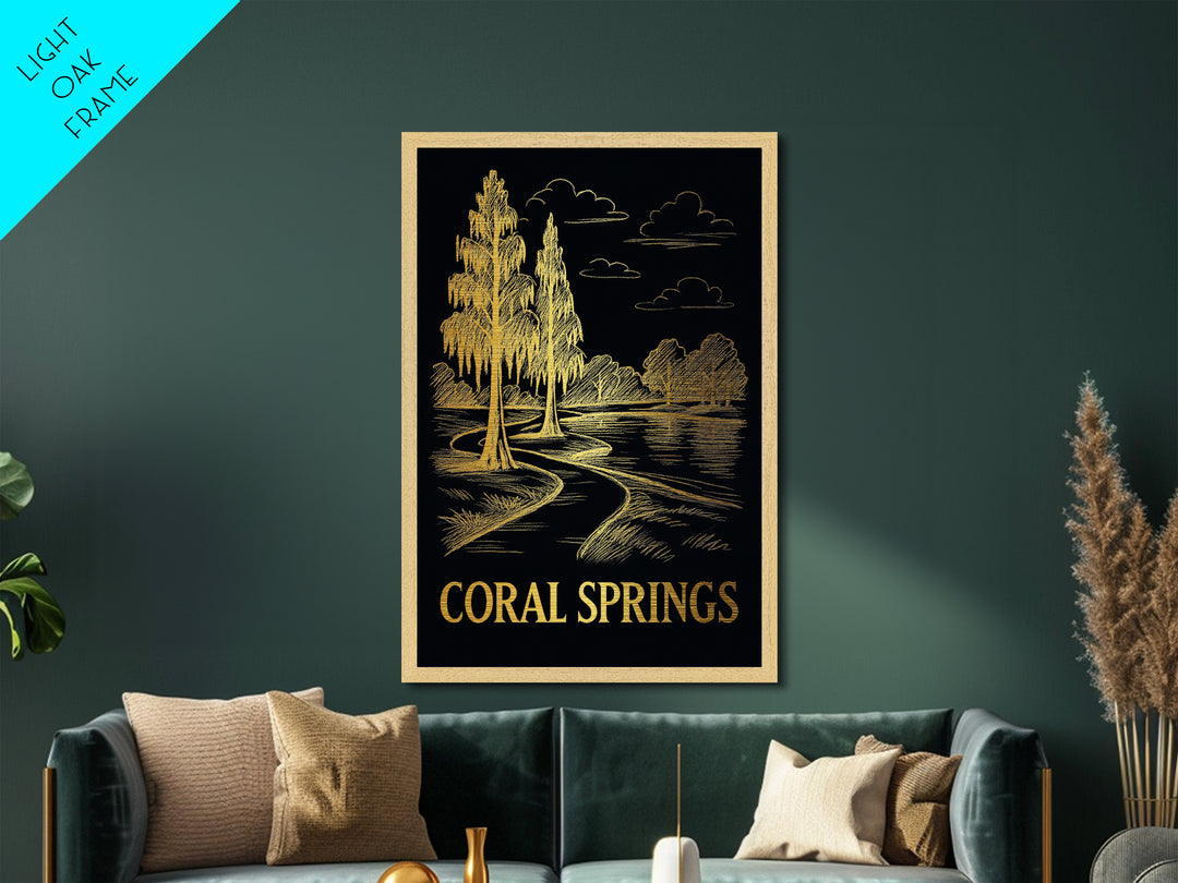 Coral Springs Florida art, Metallic Gold Art, Travel Art Prints, Metal Art, Wood Framed Art, Adventure Lover Gift, Traveler Gift