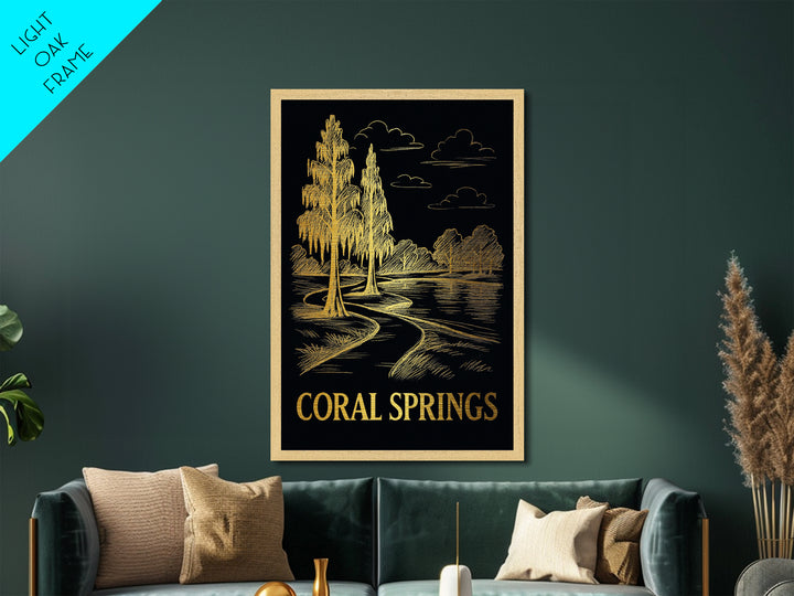 Coral Springs Florida art, Metallic Gold Art, Travel Art Prints, Metal Art, Wood Framed Art, Adventure Lover Gift, Traveler Gift