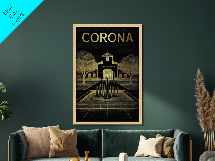 Corona California travel, Metallic Gold Print, Modern House Art, Metal Art, Wood Framed Art, Traveler Gift, Destination Gift