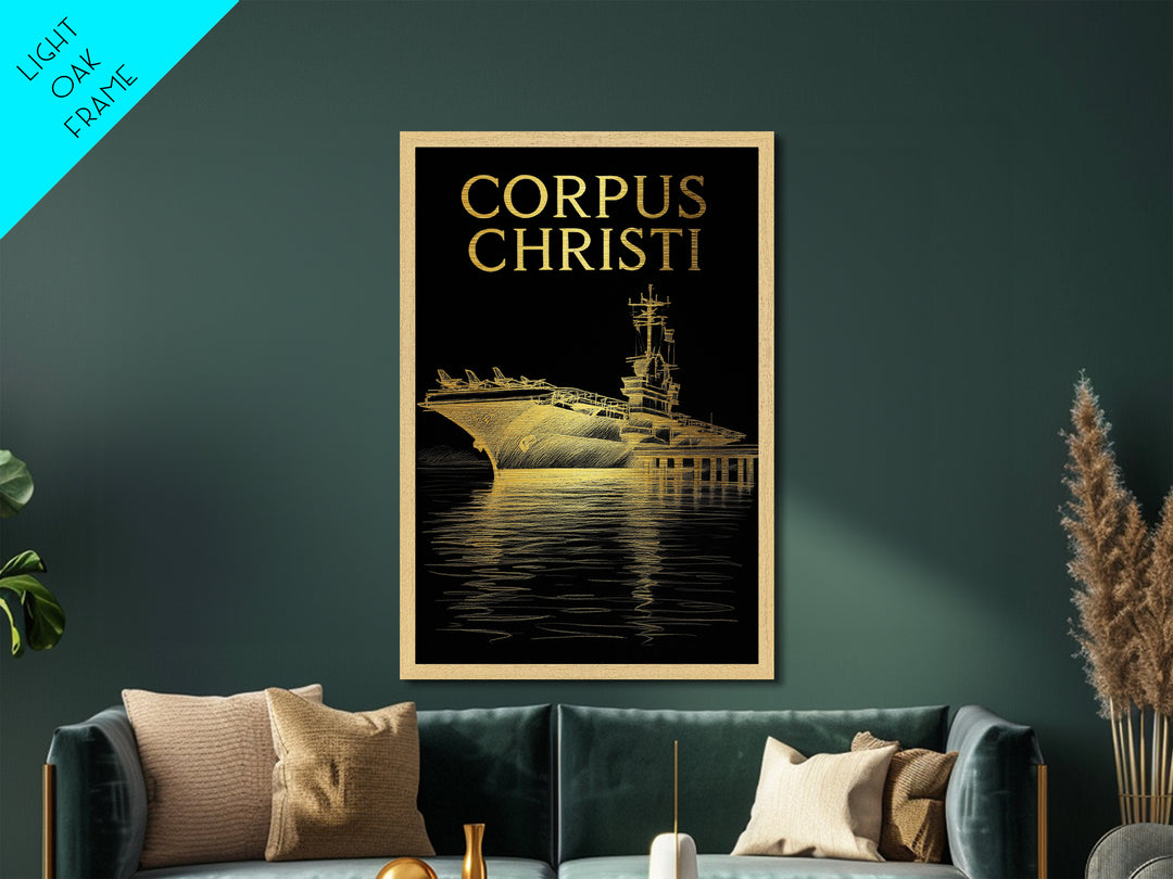 Corpus Christi Texas travel, Metallic Gold Print, College Dorm Décor, Metal Art, Wood Framed Art, Graduation Travel Gift, Traveler Gift