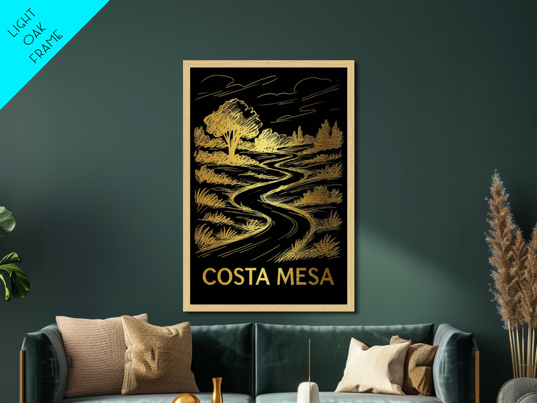 Costa Mesa California art, Metallic Gold Art, Housewarming Gift, Metal Art, Wood Framed Art, Newlywed Travel Gift, Honeymoon Gift