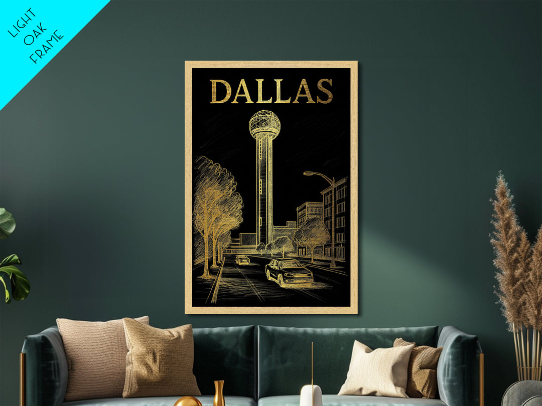 Dallas Texas travel, Metallic Gold Print, Modern House Art, Metal Art, Wood Framed Art, Traveler Gift, Destination Gift