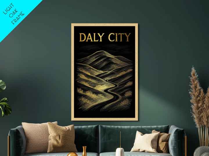 Daly City California travel, Metallic Gold Print, Modern House Art, Metal Art, Wood Framed Art, Wanderlust Gift, Travel Art Prints