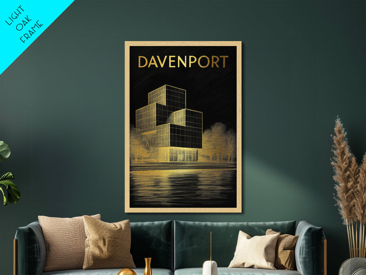 Davenport Iowa travel, Metallic Gold Print, Modern House Art, Metal Art, Wood Framed Art, Traveler Gift, Destination Gift