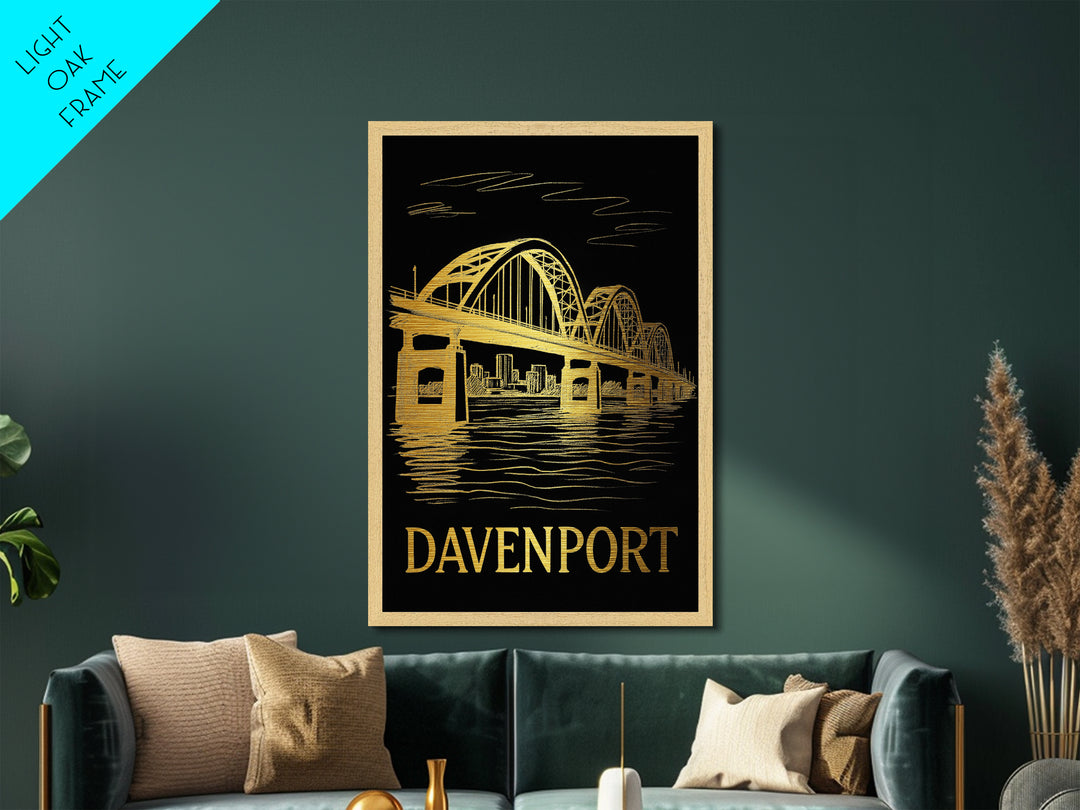 Davenport Iowa art, Metallic Gold Art, Modern House Art, Metal Art, Wood Framed Art, Graduation Travel Gift, Travel Gift