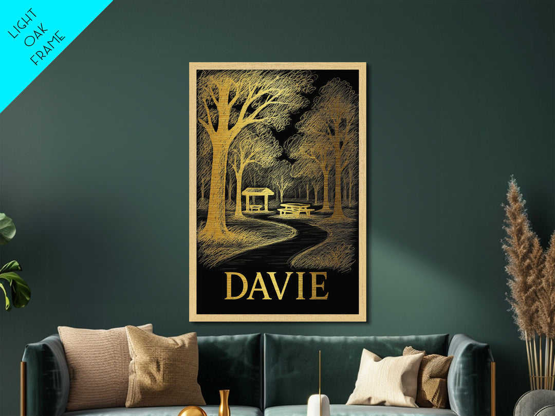 Davie Florida art, Metallic Gold Art, College Dorm Décor, Metal Art, Wood Framed Art, Graduation Travel Gift, Traveler Gift