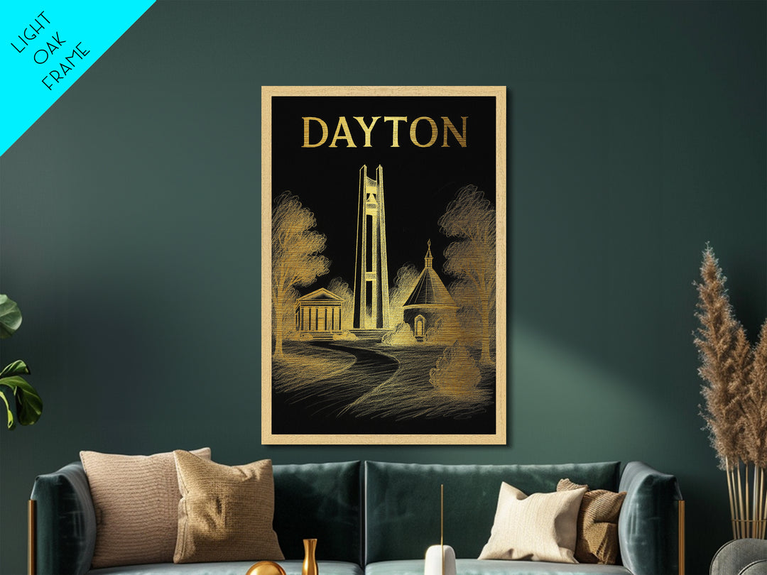 Dayton Ohio travel, Metallic Gold Print, College Dorm Décor, Metal Art, Wood Framed Art, Graduation Travel Gift, Traveler Gift