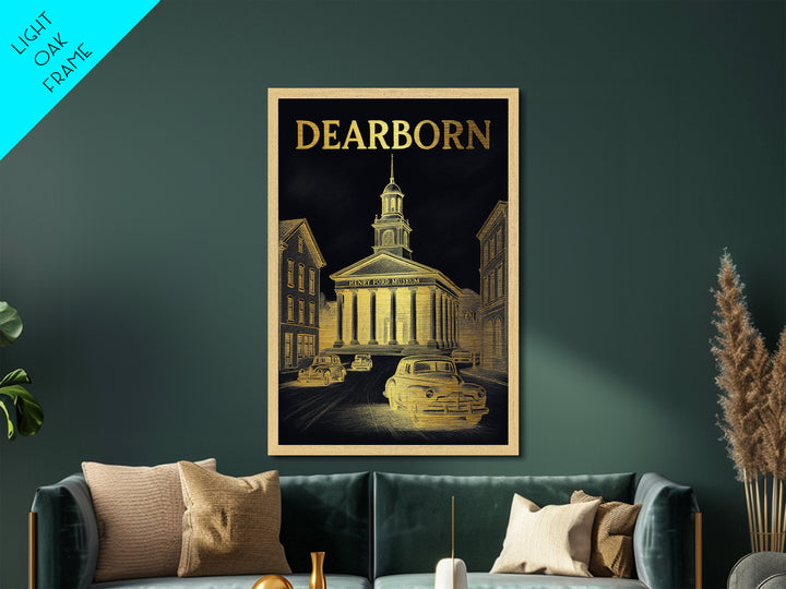 Dearborn Michigan art, Metallic Gold Art, Modern House Art, Metal Art, Wood Framed Art, Graduation Travel Gift, Travel Gift