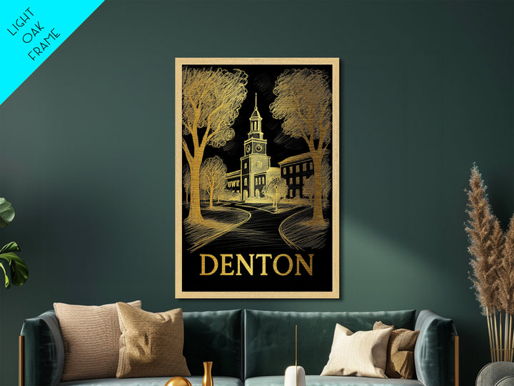 Denton Texas art, Metallic Gold Art, Best Friend Gifts, Metal Art, Wood Framed Art, Birthday Travel Gift, Destination Gift