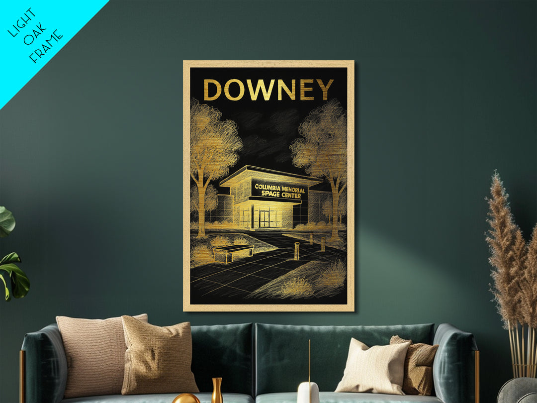 Downey California travel, Metallic Gold Print, Modern House Art, Metal Art, Wood Framed Art, Traveler Gift, Destination Gift