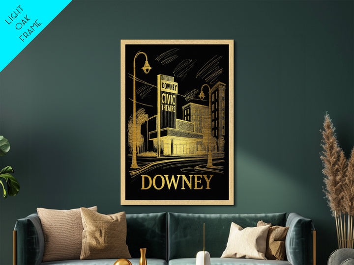 Downey California art, Metallic Gold Art, Modern House Art, Metal Art, Wood Framed Art, Graduation Travel Gift, Travel Gift