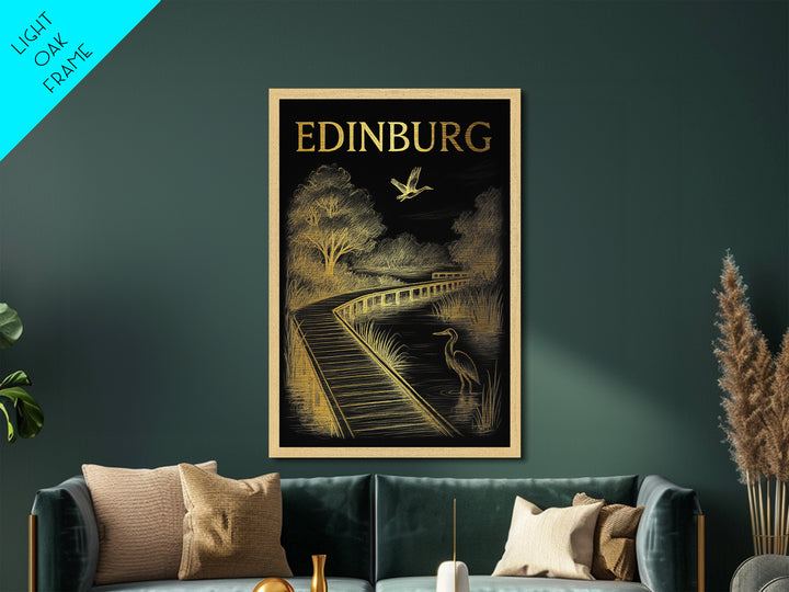 Edinburg Texas travel, Metallic Gold Print, Modern Skyline Wall Print, Metal Art, Wood Framed Art, Adventure Lover Gift, Travel Gift