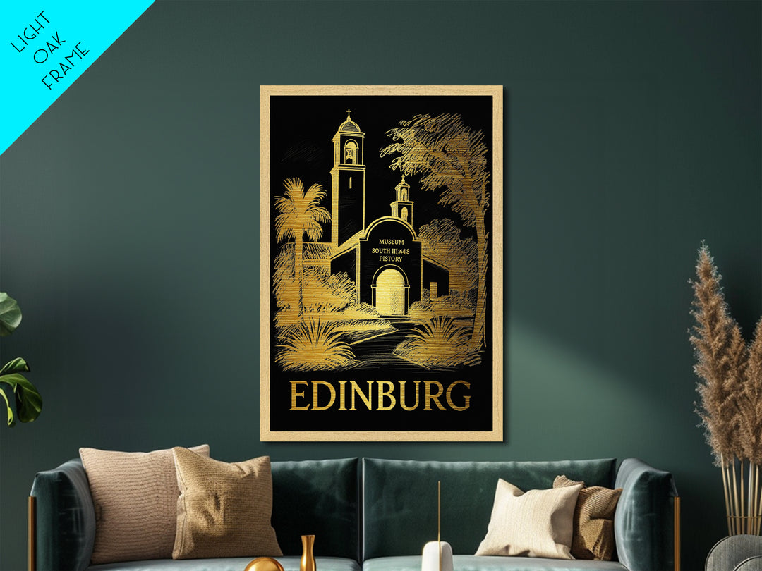 Edinburg Texas art, Metallic Gold Art, Housewarming Gift, Metal Art, Wood Framed Art, Newlywed Travel Gift, Honeymoon Gift