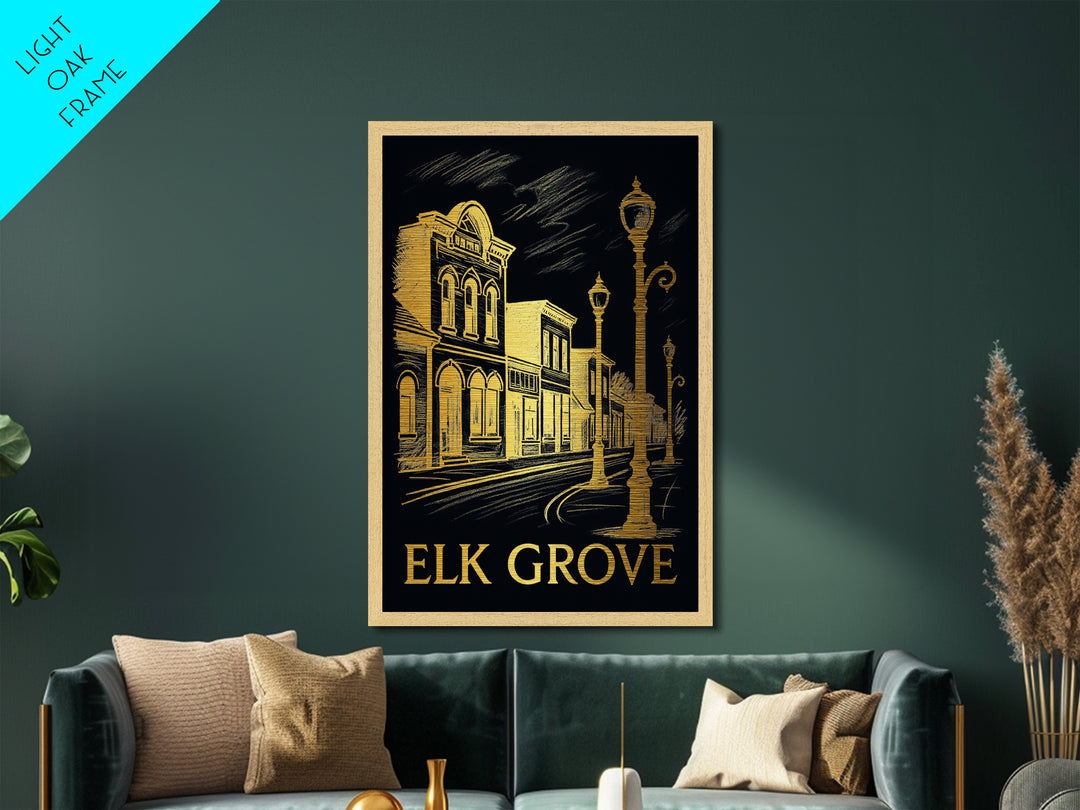 Elk Grove California art, Metallic Gold Art, Housewarming Gift, Metal Art, Wood Framed Art, Newlywed Travel Gift, Honeymoon Gift