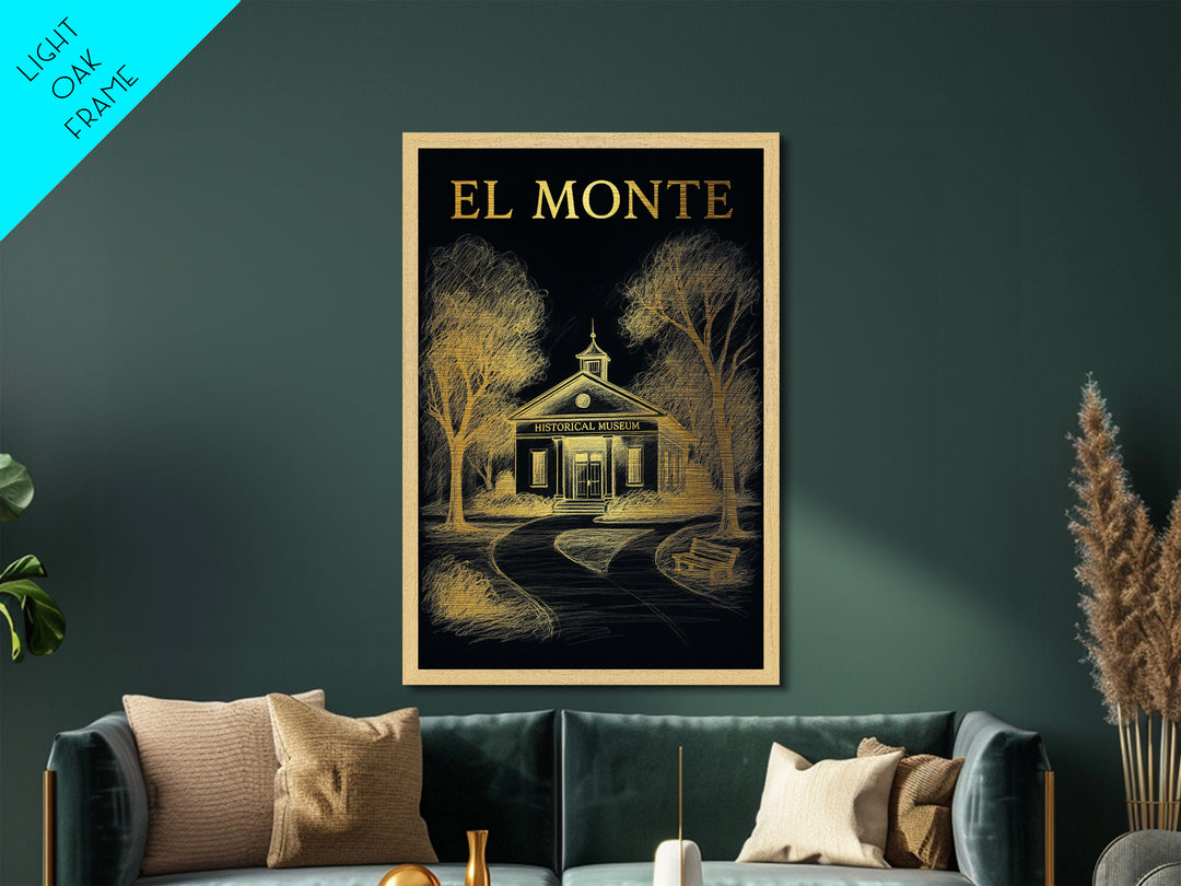 El Monte California travel, Metallic Gold Print, Closing Gift, Metal Art, Wood Framed Art, Anniversary Travel Gift, Retirement Travel Gift