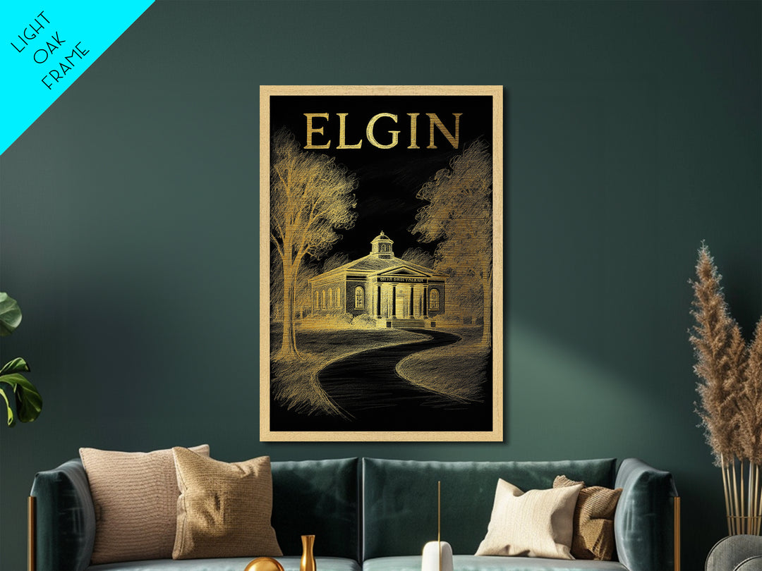 Elgin Illinois travel, Metallic Gold Print, Modern House Art, Metal Art, Wood Framed Art, Traveler Gift, Destination Gift