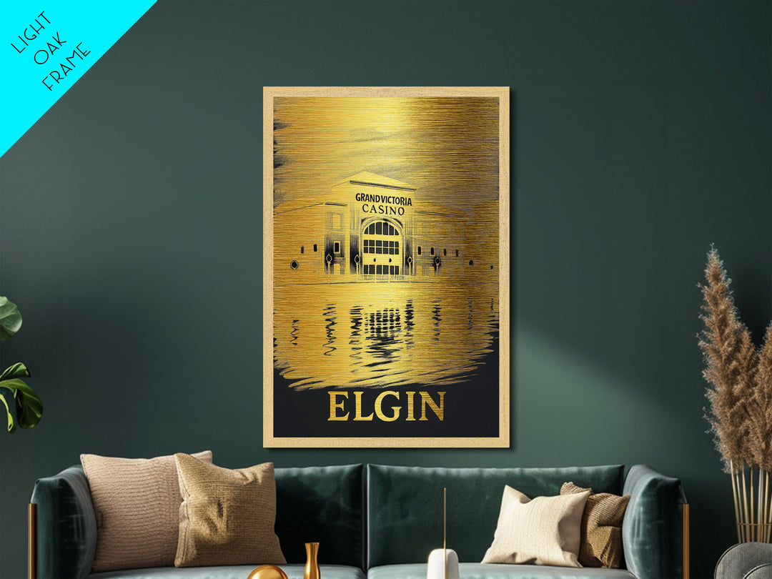 Elgin Illinois art, Metallic Gold Art, Modern House Art, Metal Art, Wood Framed Art, Graduation Travel Gift, Travel Gift