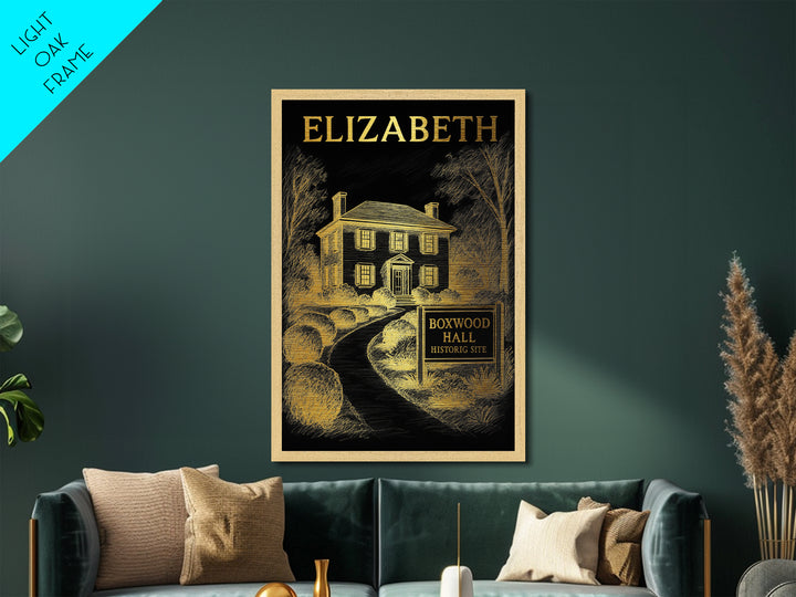 Elizabeth New Jersey travel, Metallic Gold Print, College Dorm Décor, Metal Art, Wood Framed Art, Graduation Travel Gift, Traveler Gift
