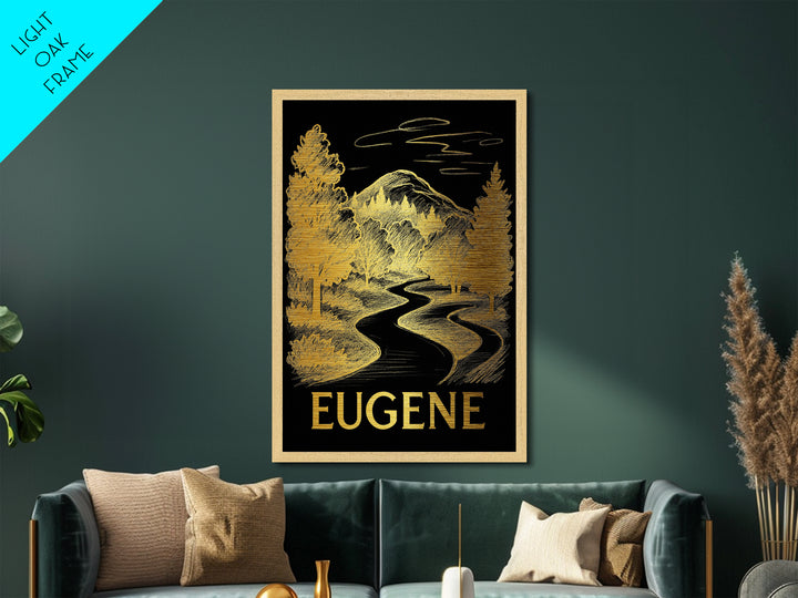 Eugene Oregon art, Metallic Gold Art, Best Friend Gifts, Metal Art, Wood Framed Art, Birthday Travel Gift, Destination Gift