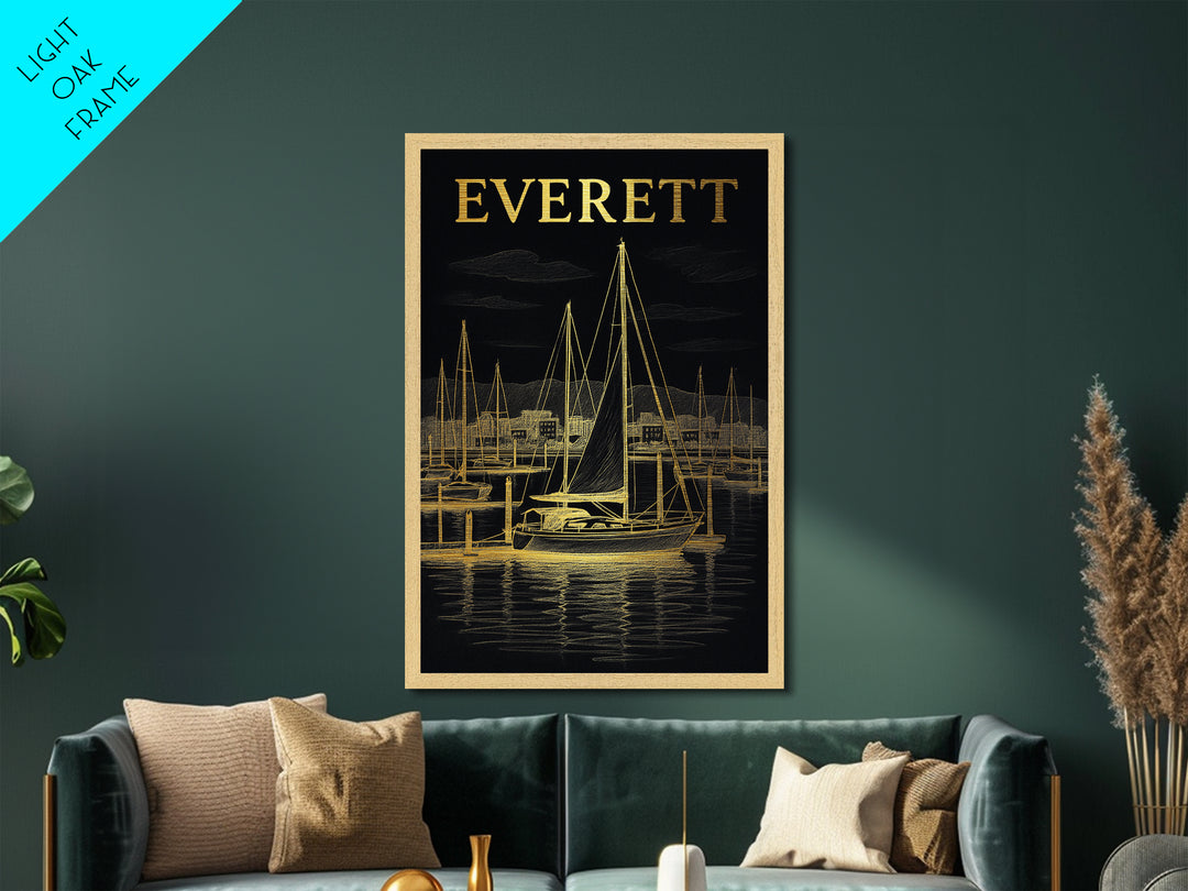 Everett Washington travel, Metallic Gold Print, Closing Gift, Metal Art, Wood Framed Art, Anniversary Travel Gift, Retirement Travel Gift