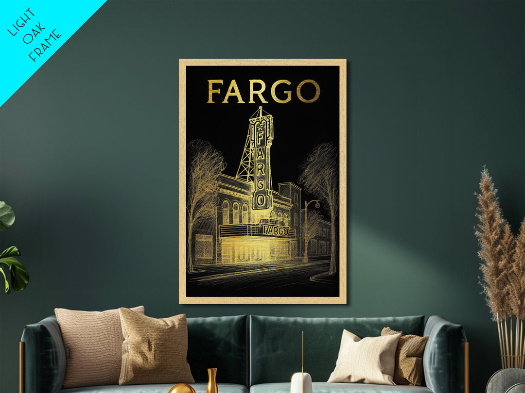 Fargo North Dakota travel, Metallic Gold Print, College Dorm Décor, Metal Art, Wood Framed Art, Graduation Travel Gift, Traveler Gift