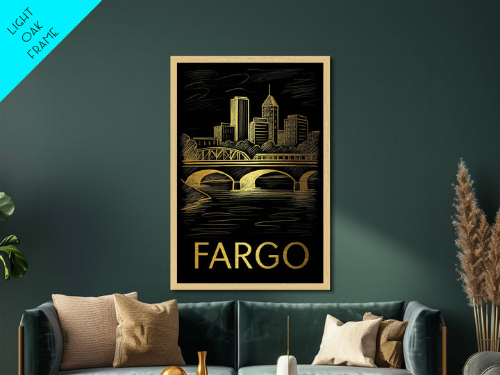 Fargo North Dakota art, Metallic Gold Art, Best Friend Gifts, Metal Art, Wood Framed Art, Birthday Travel Gift, Destination Gift