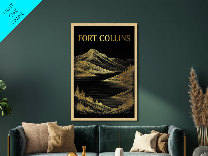Fort Collins Colorado travel, Metallic Gold Print, Modern House Art, Metal Art, Wood Framed Art, Traveler Gift, Destination Gift
